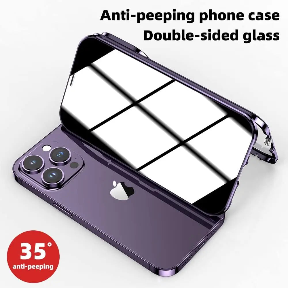 Double Glass Anti-Peep Privacy Magnetic Adsorption Case For iPhone 15 14 13 12 Pro Max 15Plus With Camera Lens Protection Cover