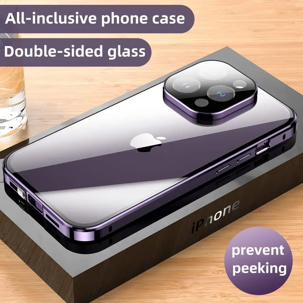 Double Glass Anti-Peep Privacy Magnetic Adsorption Case For iPhone 15 14 13 12 Pro Max 15Plus With Camera Lens Protection Cover