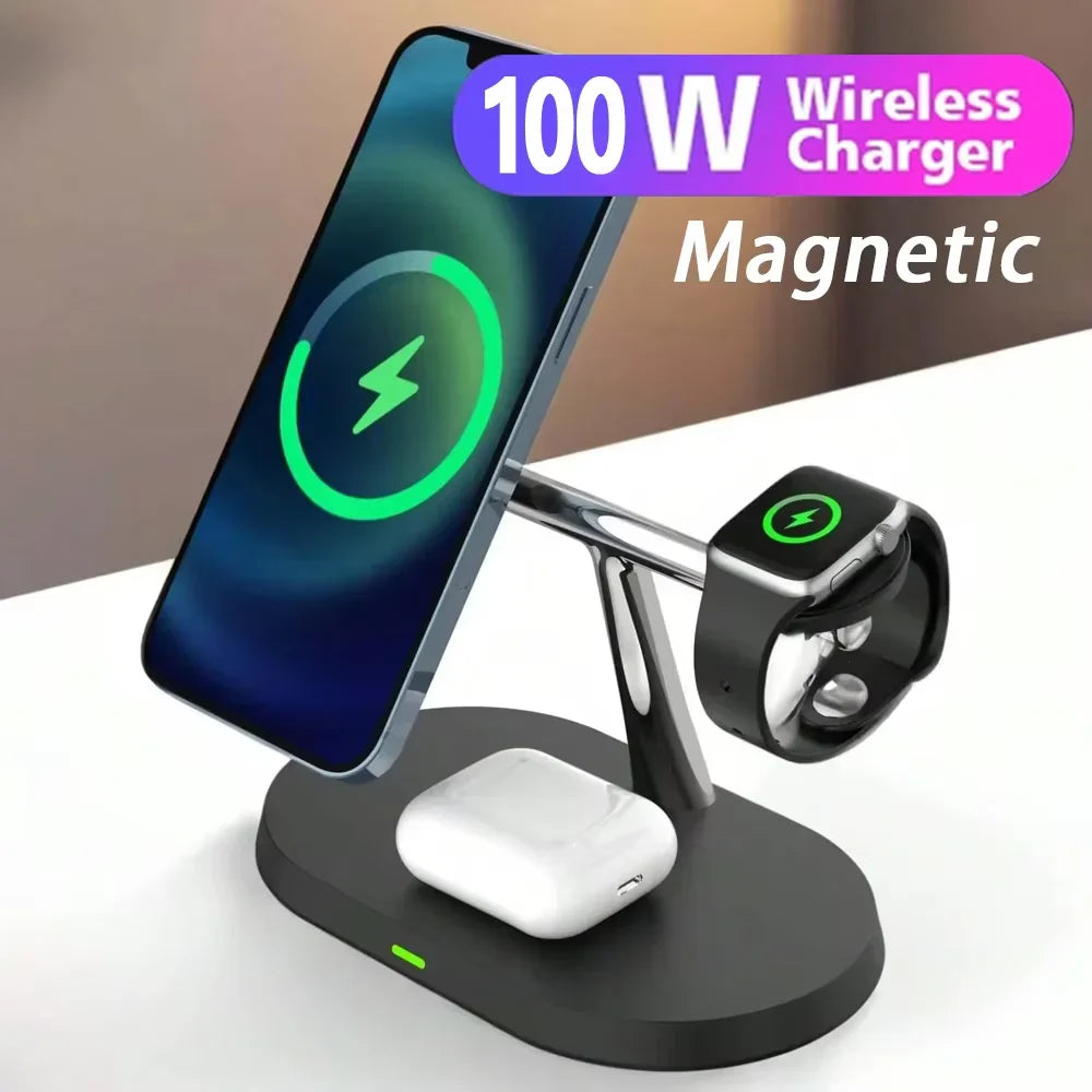 3 in 1 Magnetic Fast Wireless Charger Station For iPhone 16 15 14 13 Pro Max Apple Watch 9 8 Airprods Pro Macsafe Charging Stand