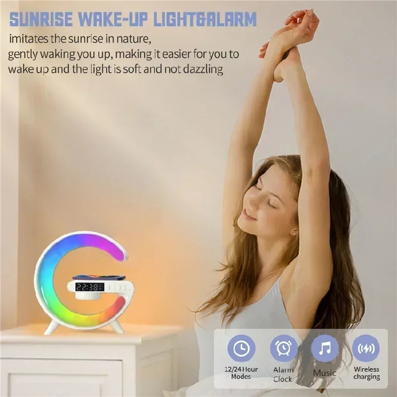 G Atmosphere Goodnight Light Wireless Charger Speaker Clock 6 Lighting Modes for iPhone 15 14 13 Samsung Fast Charging Station