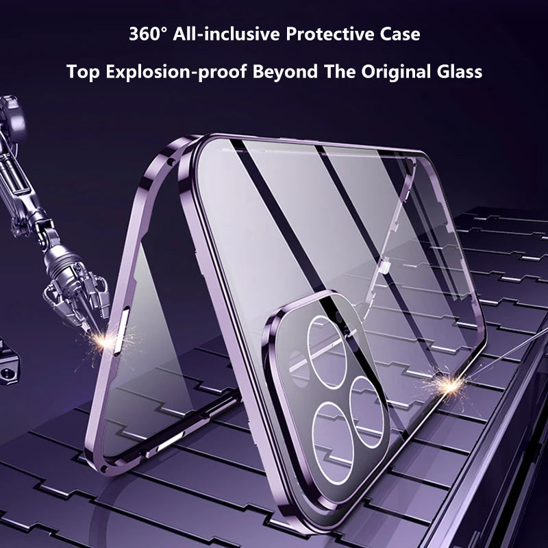 Double Glass Anti-Peep Privacy Magnetic Adsorption Case For iPhone 15 14 13 12 Pro Max 15Plus With Camera Lens Protection Cover