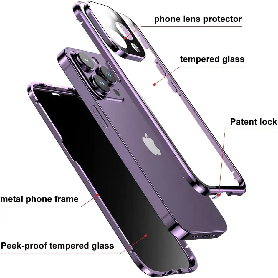 Double Glass Anti-Peep Privacy Magnetic Adsorption Case For iPhone 15 14 13 12 Pro Max 15Plus With Camera Lens Protection Cover