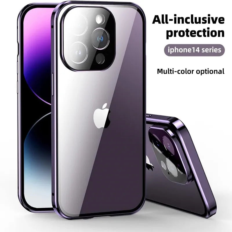 Double Glass Anti-Peep Privacy Magnetic Adsorption Case For iPhone 15 14 13 12 Pro Max 15Plus With Camera Lens Protection Cover